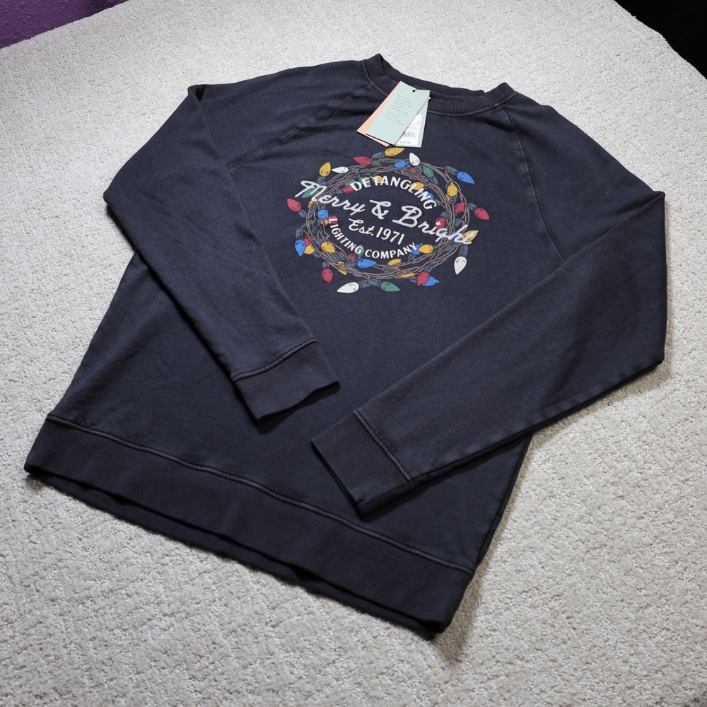 Goodfellow & Co Mens Merry & Bright Christmas Sweatshirt Washed Black M NWT